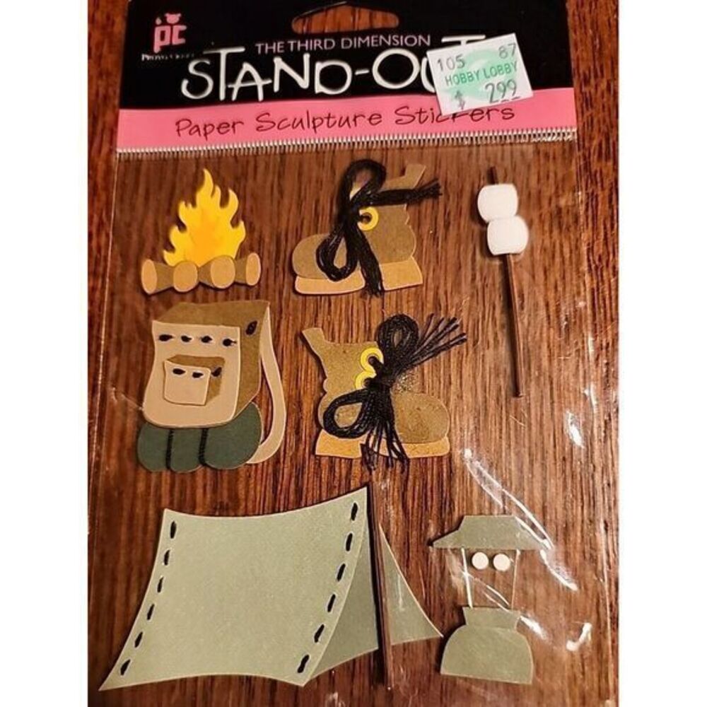 PROVO CRAFT STAND-OUTS PAPER‎ SCULPTURE STICKERS CAMP TIME CAMPING TENT FIRE 3D